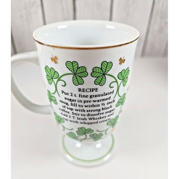 Vintage Irish Coffee Footed Mugs Set of 4 Gold Trim Shamrocks 8 oz Mugs - Picture 11 of 16
